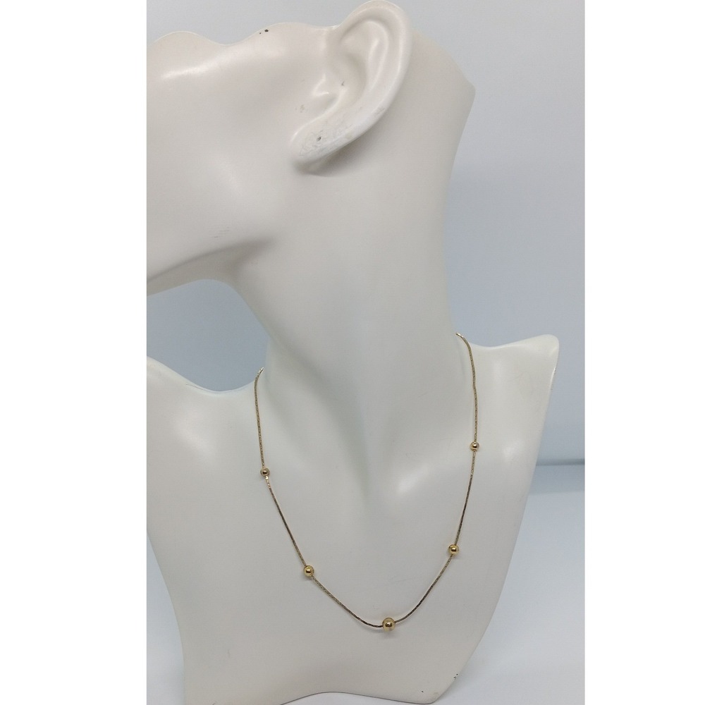 Gold Tone Choker Collar Necklace‎ Slinky Box Chain 4mm Metal Beads 7 3/4" #24